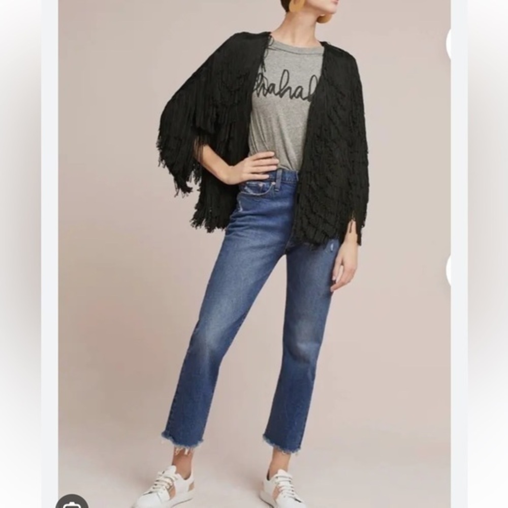 ANTHROPOLOGIE VANESSA VIRGINIA BLACK LONG SLEEVE FRINGE JACKET